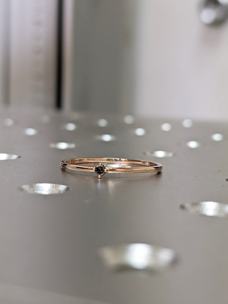 Small Dainty Diamond Ring Tiny Salt and Pepper Diamond Ring, April Birthstone Dainty Diamond Ring Dainty Engagement Ring, Tiny Ring