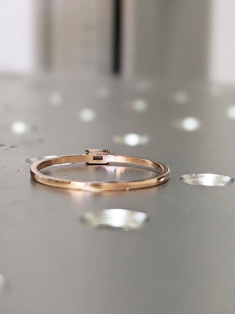 Dainty Diamond Ring 0.06Ct Baguette Diamond Ring Baguette Solitaire Ring 14k Rose Gold Wedding Ring Natural Salt And Pepper Diamond Band