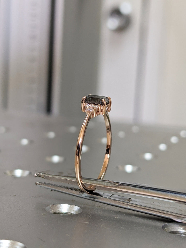 Vintage salt and pepper diamond engagement ring rose gold engagement ring diamond cluster ring wedding Bridal Anniversary Baguette Cut