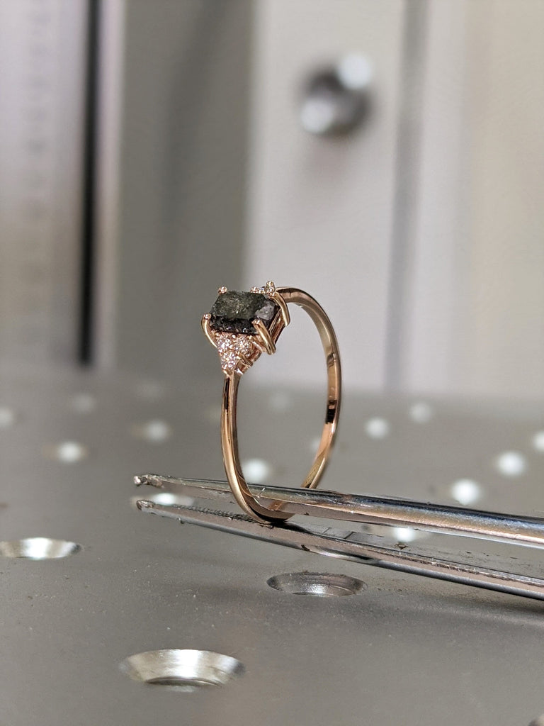Vintage salt and pepper diamond engagement ring white gold engagement ring diamond cluster ring wedding Bridal Anniversary Baguette Cut