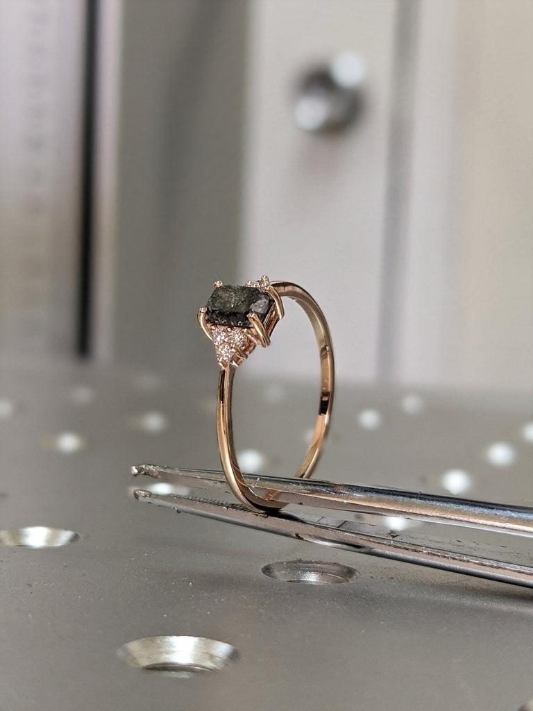 Vintage salt and pepper diamond engagement ring rose gold engagement ring diamond cluster ring wedding Bridal Anniversary Baguette Cut