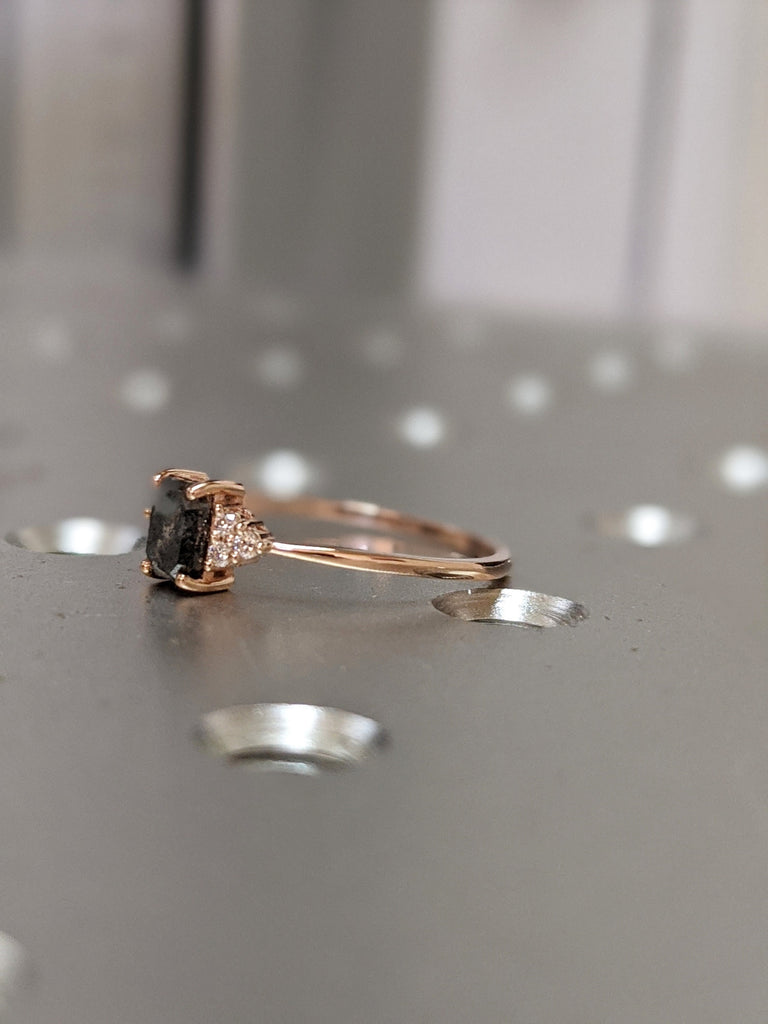 Vintage salt and pepper diamond engagement ring rose gold engagement ring diamond cluster ring wedding Bridal Anniversary Baguette Cut
