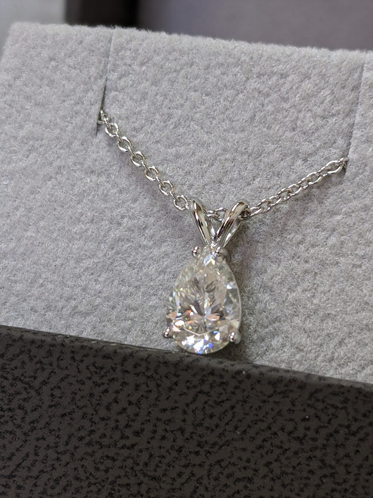 0.5ct Pear Pendant 14k Gold Necklace , Moissanite Pendant, Solitaire Ladies Necklace , Tear Shape Pendant, Pear Shaped Necklace