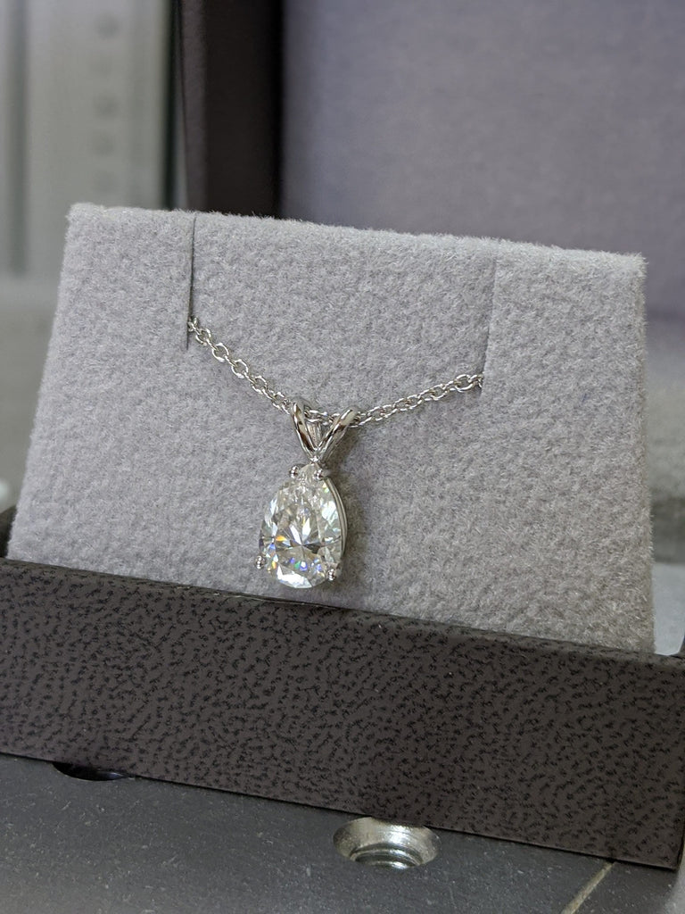 0.5ct Pear Pendant 14k Gold Necklace , Moissanite Pendant, Solitaire Ladies Necklace , Tear Shape Pendant, Pear Shaped Necklace