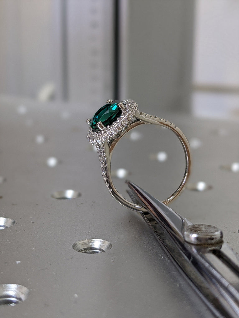 Green emerald engagement ring rose gold 14K/18K emerald ring may birthstone ring diamond wedding ring unique halo promise ring