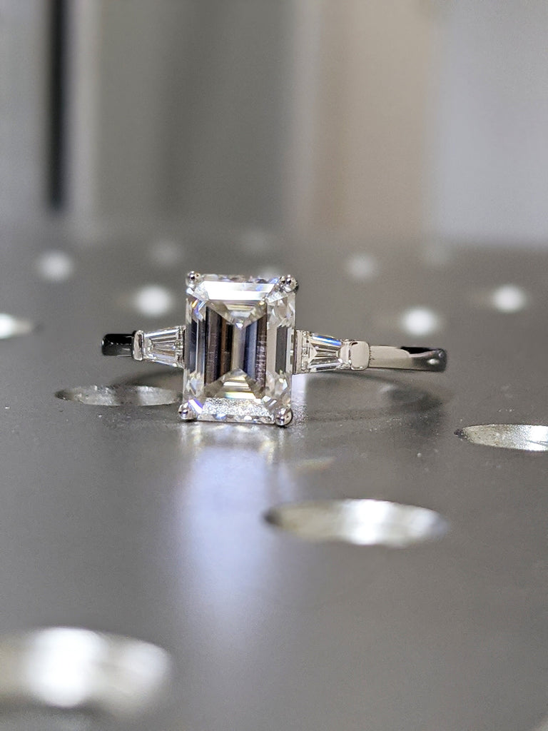 Emerald Cut Engagement Ring, Emerald Cut Ring, Baguette Engagement Ring, 2 Ct Solid 14k Gold Two Tone Moissanite Engagement Ring