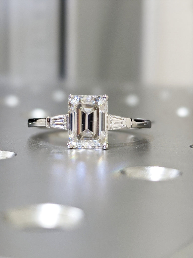 Emerald Cut Engagement Ring, Emerald Cut Ring, Baguette Engagement Ring, 2 Ct Solid 14k Gold Two Tone Moissanite Engagement Ring