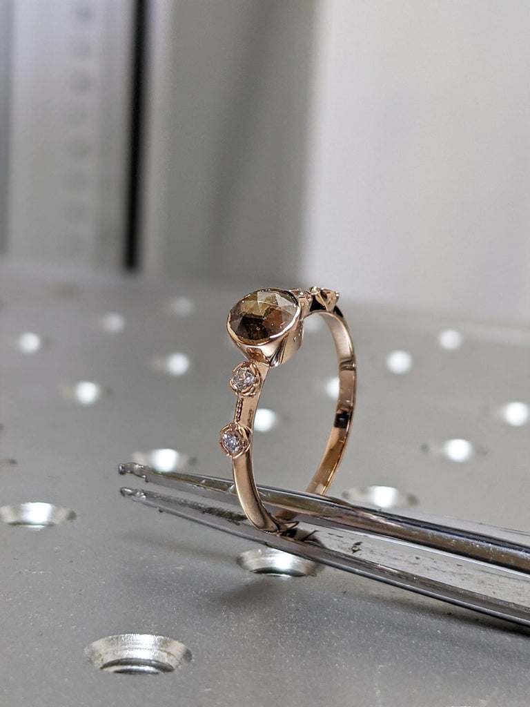 Salt Pepper Diamond Ring, Grey Rose Cut Diamond Ring, Diamond Engagement Ring, Rose Gold Unique Diamond Ring, Diamond Wedding Ring