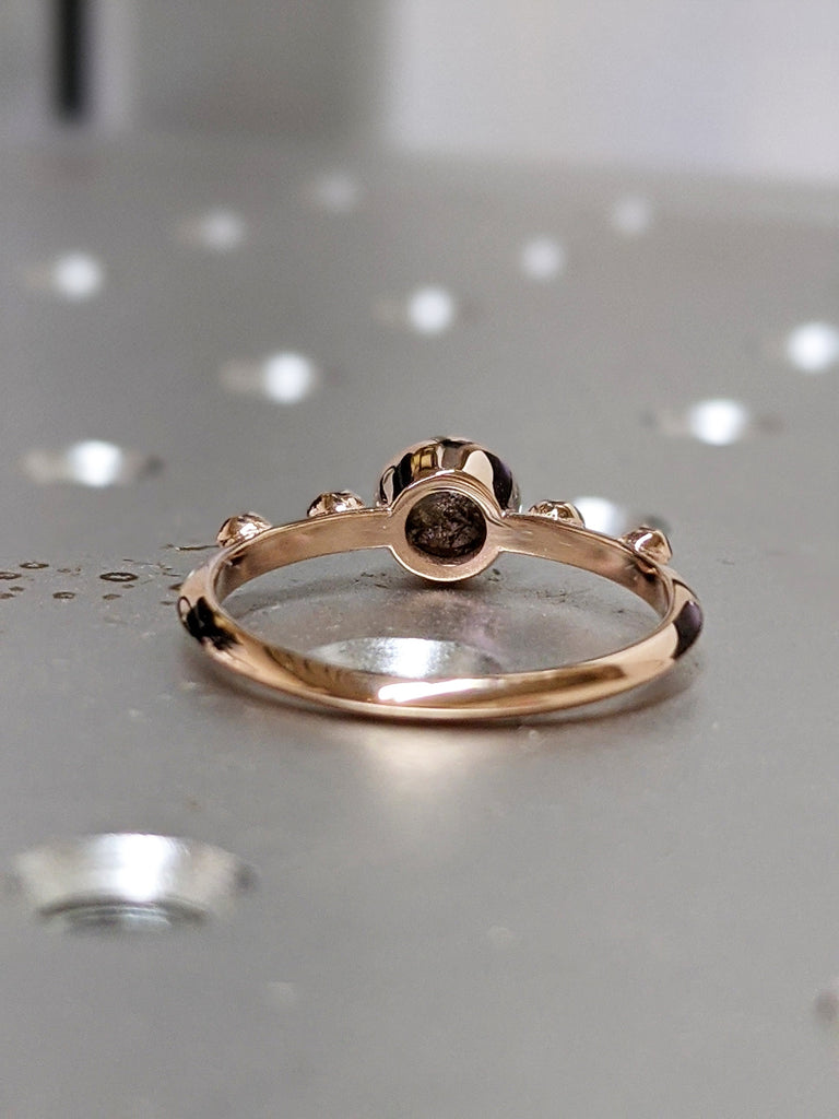 Salt Pepper Diamond Ring, Grey Rose Cut Diamond Ring, Diamond Engagement Ring, Rose Gold Unique Diamond Ring, Diamond Wedding Ring