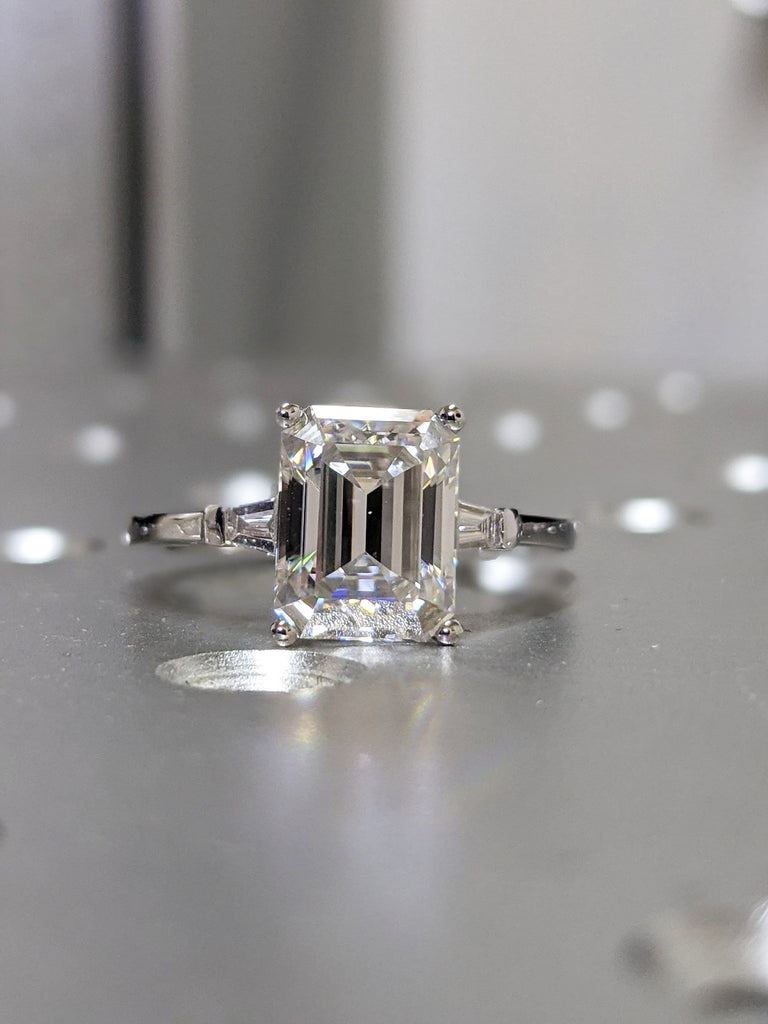 Emerald Cut Engagement Ring, Emerald Cut Ring, Tapered Baguette Engagement Ring, 2.5 Ct Solid 14k Gold Two Tone Engagement Ring