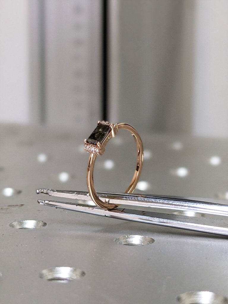 Gold Vintage salt and pepper diamond engagement ring rose gold engagement ring diamond cluster ring wedding Bridal Anniversary Baguette Cut
