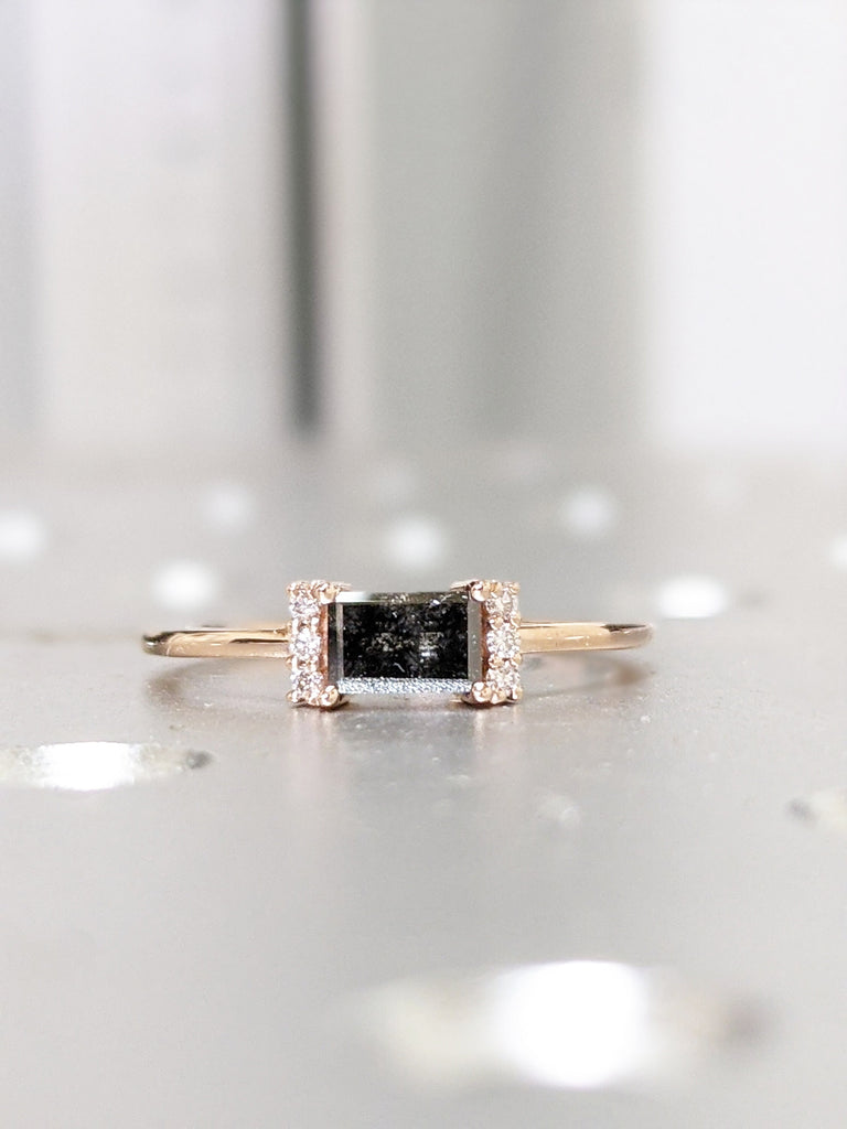 Gold Vintage salt and pepper diamond engagement ring rose gold engagement ring diamond cluster ring wedding Bridal Anniversary Baguette Cut