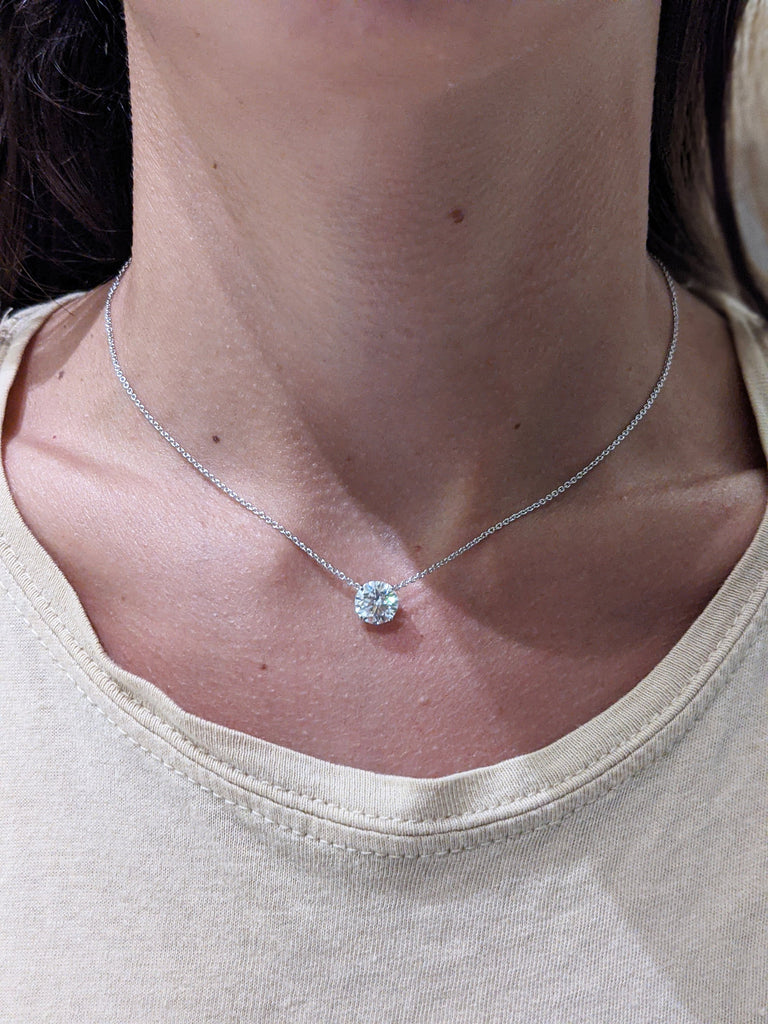 14k Gold Delicate Moissanite Necklace, Solitaire Necklace 2 Carat, 2ct Solitaire Necklace, Dainty Necklace, Necklace Gift