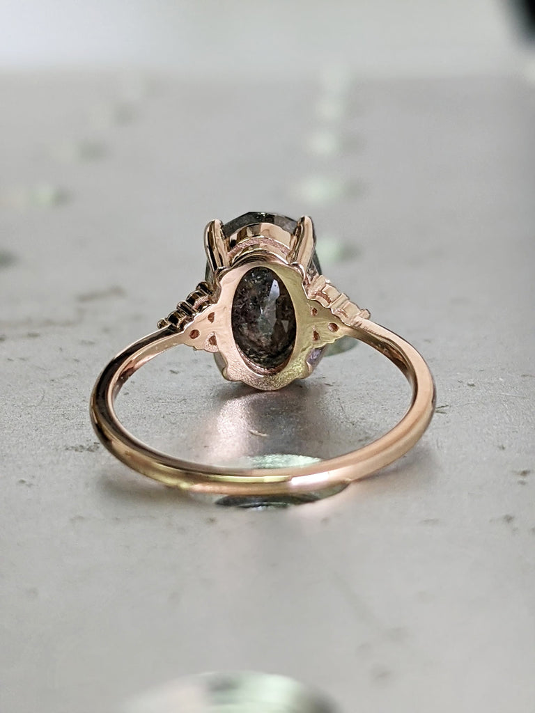 2ct oval Salt And pepper Vintage salt and pepper diamond engagement ring rose gold engagement ring diamond cluster ring wedding Bridal
