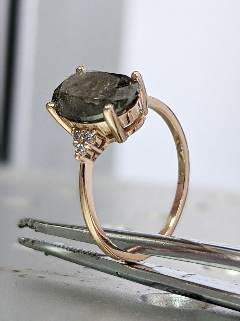 2ct oval Salt And pepper Vintage salt and pepper diamond engagement ring rose gold engagement ring diamond cluster ring wedding Bridal