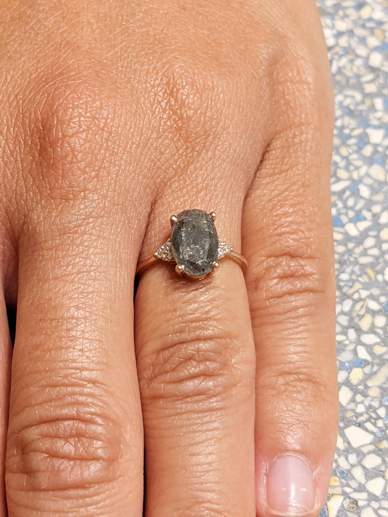 2ct oval Salt And pepper Vintage salt and pepper diamond engagement ring rose gold engagement ring diamond cluster ring wedding Bridal