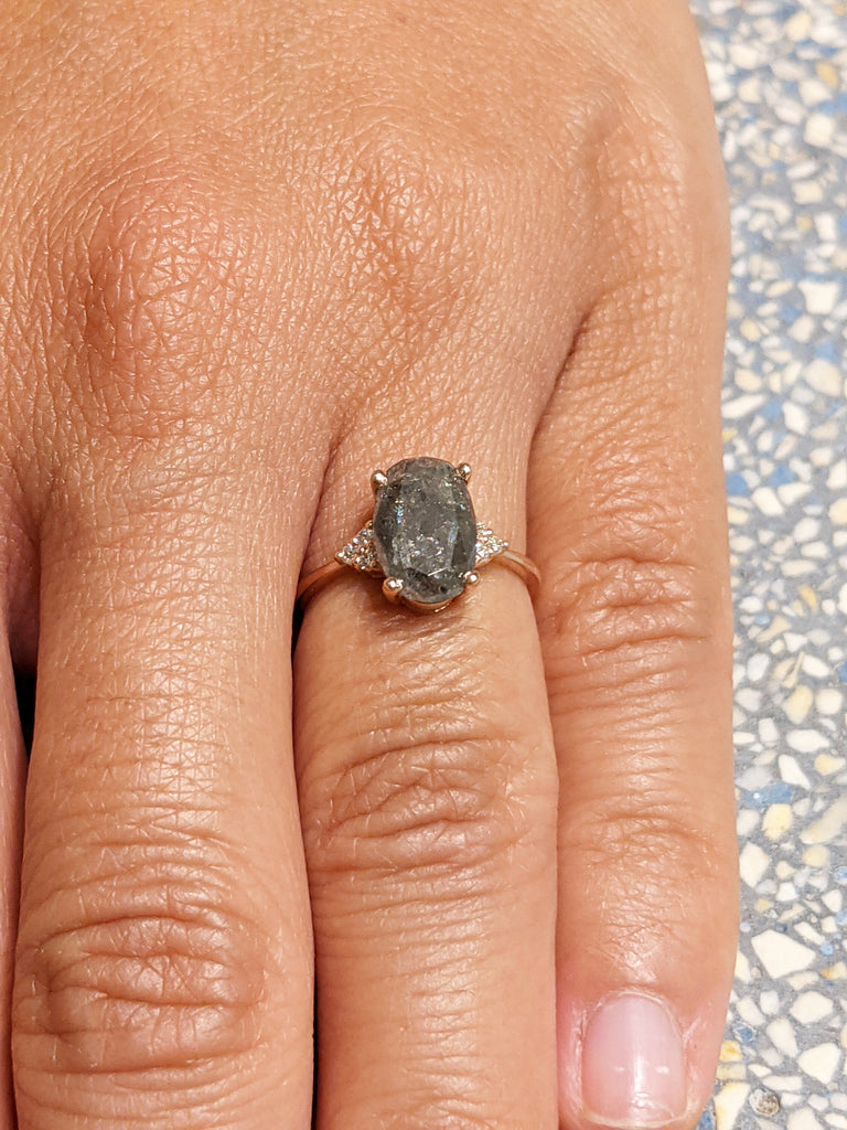 2.23ct Vintage salt and pepper diamond engagement ring rose gold engagement ring diamond cluster oval ring wedding Bridal Anniversary