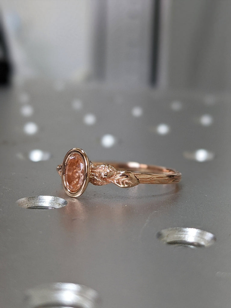 Oval Morganite Engagement Ring, Vintage Floral Morganite Ring, Rose Gold Floral Engagement Ring, Nature Inspired Leaf Morganite Ring