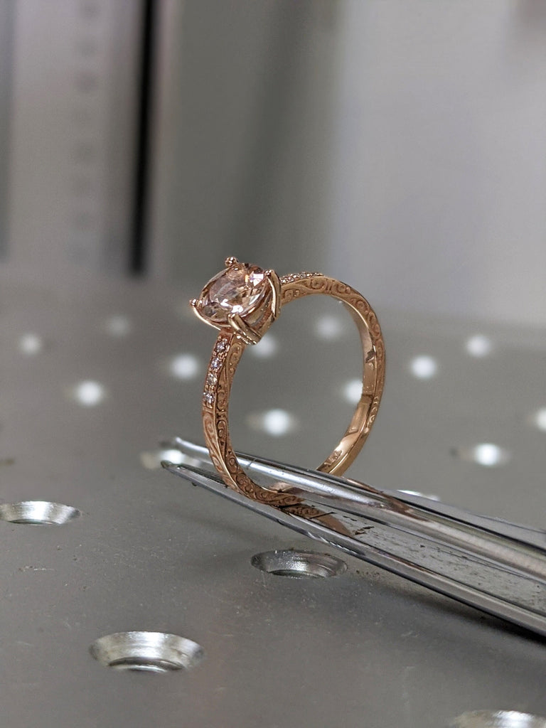 Morganite Engagement Ring, Vintage Floral Morganite Ring, Rose Gold Floral Engagement Ring, Nature Inspired Leaf Morganite Ring