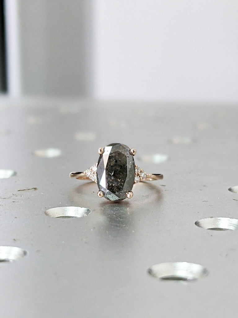 2ct oval Salt And pepper Vintage salt and pepper diamond engagement ring rose gold engagement ring diamond cluster ring wedding Bridal