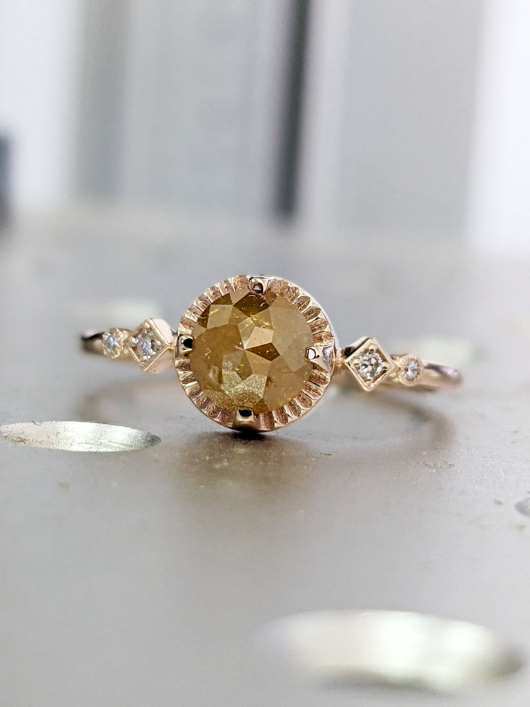 Rose Cut Diamond Ring, Your Choice Natural Color Diamond in Solid 14k Gold, Unique Engagement Ring, Unique Engagement Ring Cut Diamond