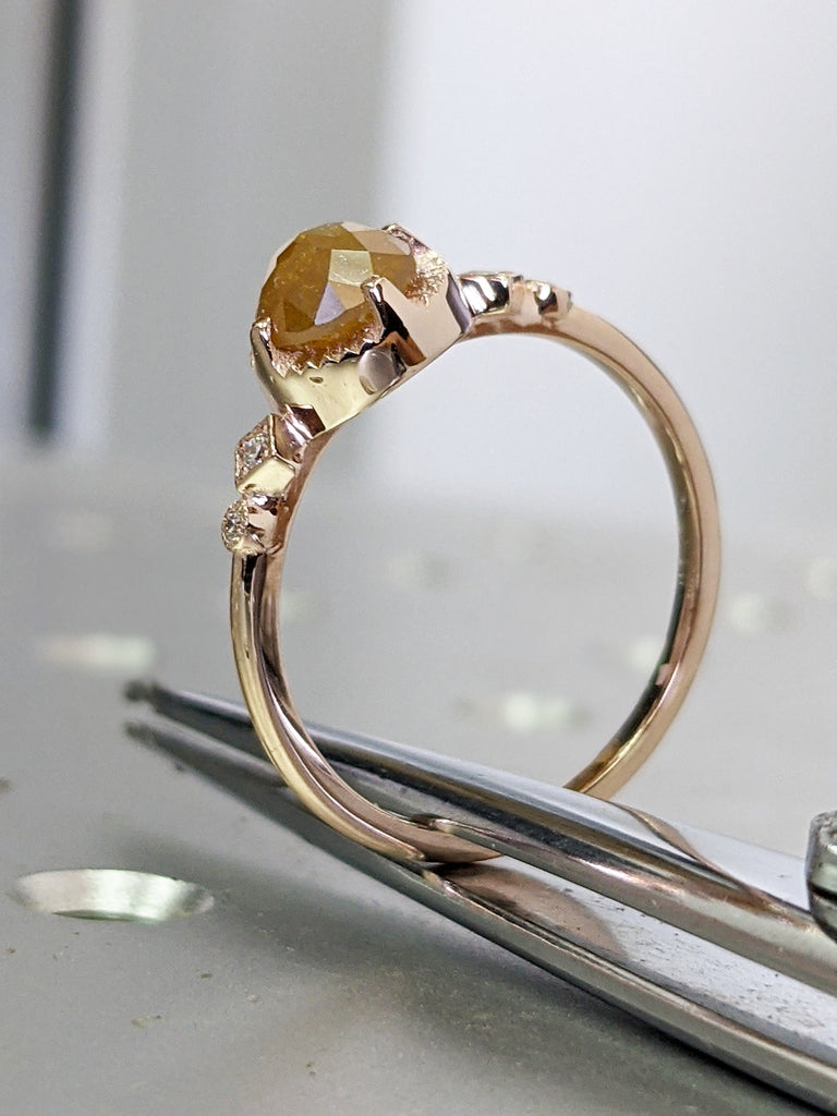 Rose Cut Diamond Ring, Your Choice Natural Color Diamond in Solid 14k Gold, Unique Engagement Ring, Unique Engagement Ring Cut Diamond