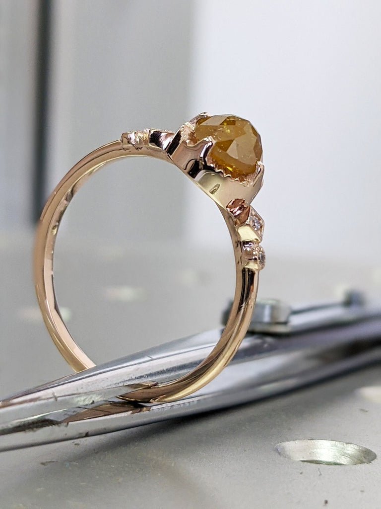 Rose Cut Diamond Ring, Your Choice Natural Color Diamond in Solid 14k Gold, Unique Engagement Ring, Unique Engagement Ring Cut Diamond