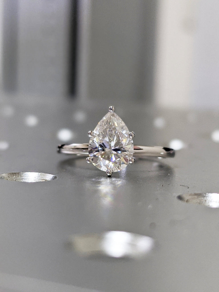 Water Drop Shape/ 1.5ct Pear Cut Moissanite/ Engagement Wedding Promise Ring/ 5 Prongs/ Solitaire Antique/ Stackable Ring/ 14K Gold Ring