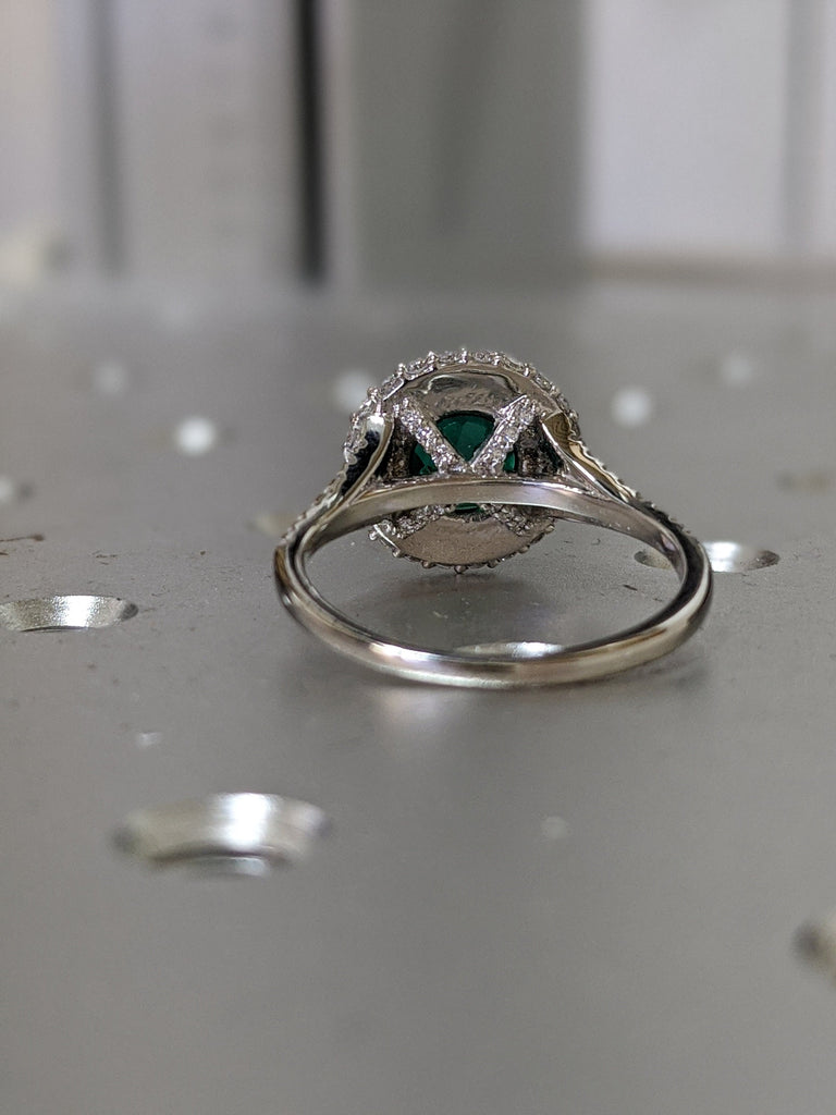 Green emerald engagement ring rose gold 14K/18K emerald ring may birthstone ring diamond wedding ring unique halo promise ring