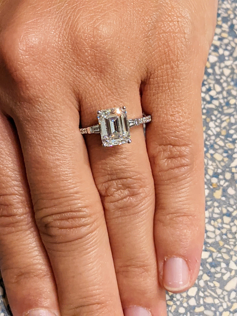 Emerald Cut Engagement Ring, Emerald Cut Ring, Baguette Engagement Ring, Half Eternity 2.5 Ct Solid 14k Gold Two Tone Moissanite Engagement