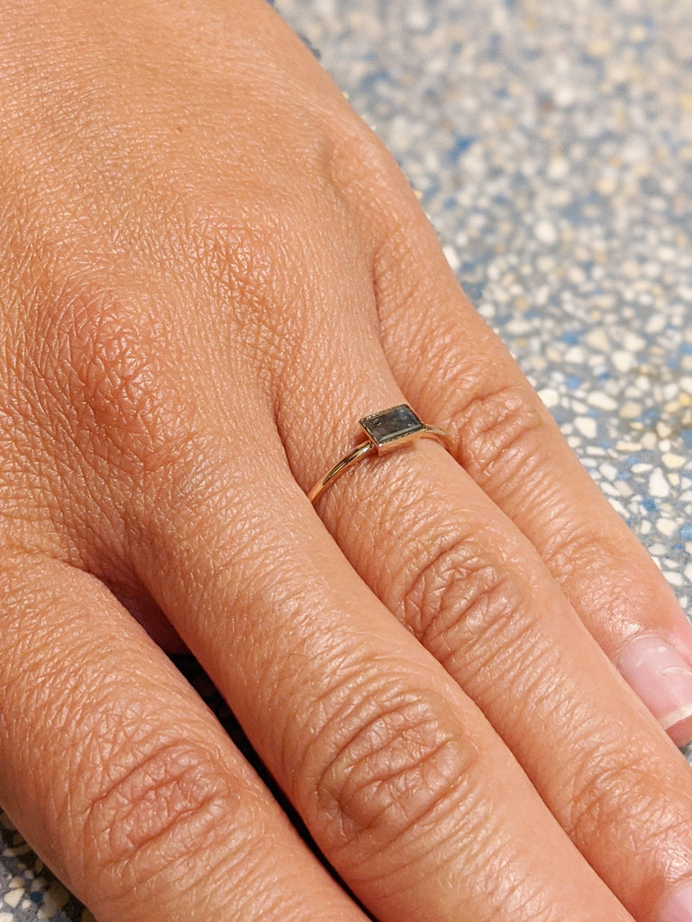 Salt And Pepper Diamond Baguette Ring / 14k Solid Gold Baguette Diamond Engagement Ring / Stacking Ring Dainty Diamond Ring Baguette Diamond