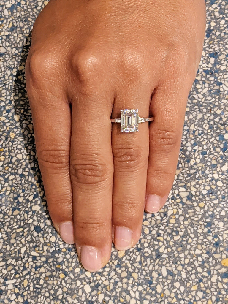 Emerald Cut Engagement Ring, Emerald Cut Ring, Tapered Baguette Engagement Ring, 2.5 Ct Solid 14k Gold Two Tone Engagement Ring