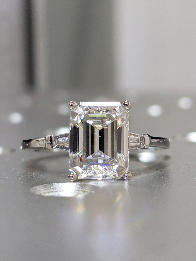 Emerald Cut Engagement Ring, Emerald Cut Ring, Tapered Baguette Engagement Ring, 2.5 Ct Solid 14k Gold Two Tone Engagement Ring