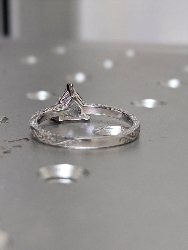 14k White Gold Trillion Cut Solitaire Engagement Ring, Wedding Ring, Bridal Ring, Man Made Diamond Simulant, Lab Created Moissanite