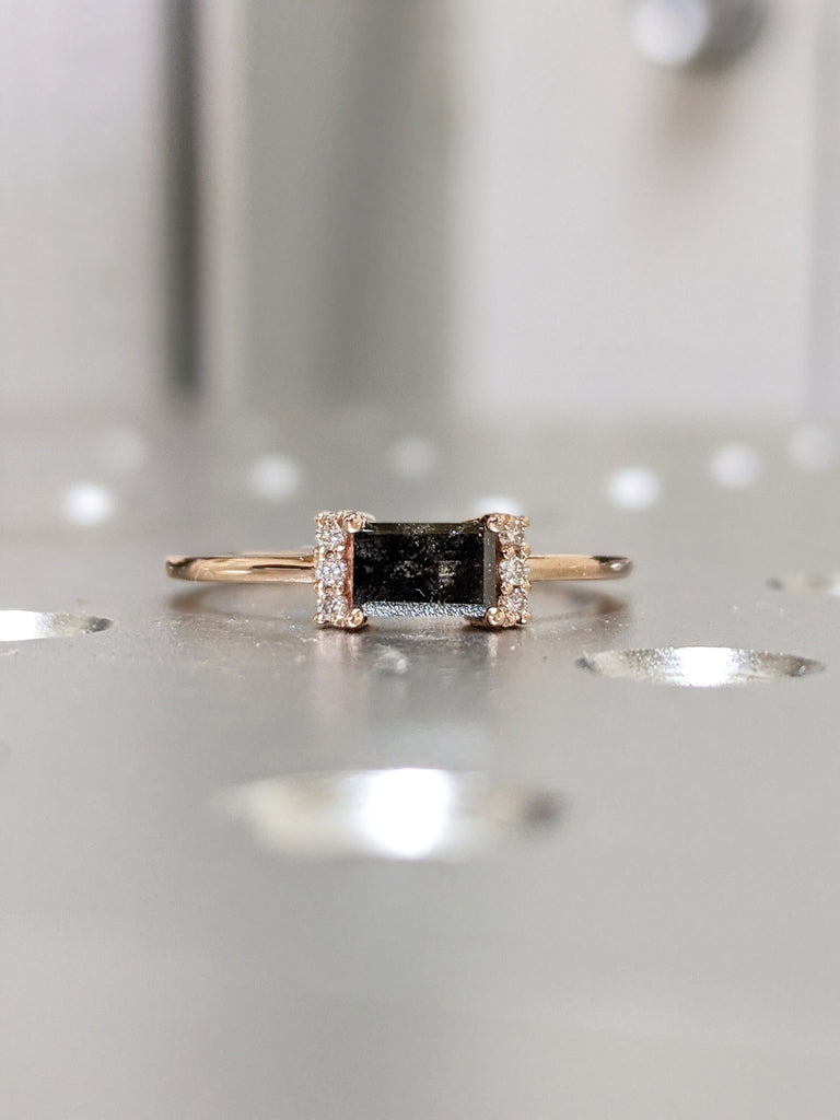 Gold Vintage salt and pepper diamond engagement ring rose gold engagement ring diamond cluster ring wedding Bridal Anniversary Baguette Cut