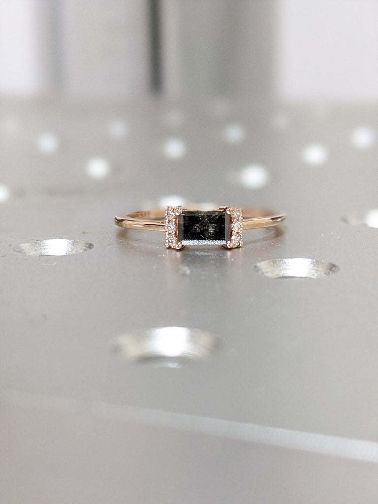 Gold Vintage salt and pepper diamond engagement ring rose gold engagement ring diamond cluster ring wedding Bridal Anniversary Baguette Cut
