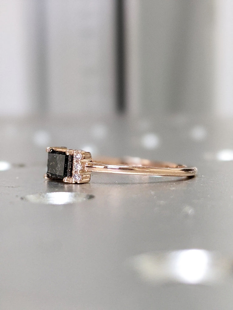 Gold Vintage salt and pepper diamond engagement ring rose gold engagement ring diamond cluster ring wedding Bridal Anniversary Baguette Cut