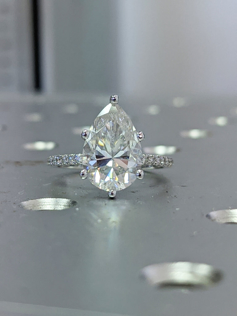 14K Solid Gold Engagement Ring / 3CT Pear Moissanite Diamond Wedding Ring/Moissanite Engagement Ring/Stack Ring/Promise ring/Rose gold