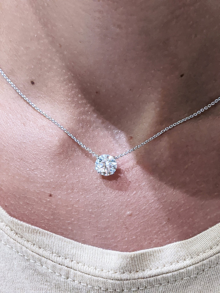 14k Gold Delicate Moissanite Necklace, Solitaire Necklace 2 Carat, 2ct Solitaire Necklace, Dainty Necklace, Necklace Gift