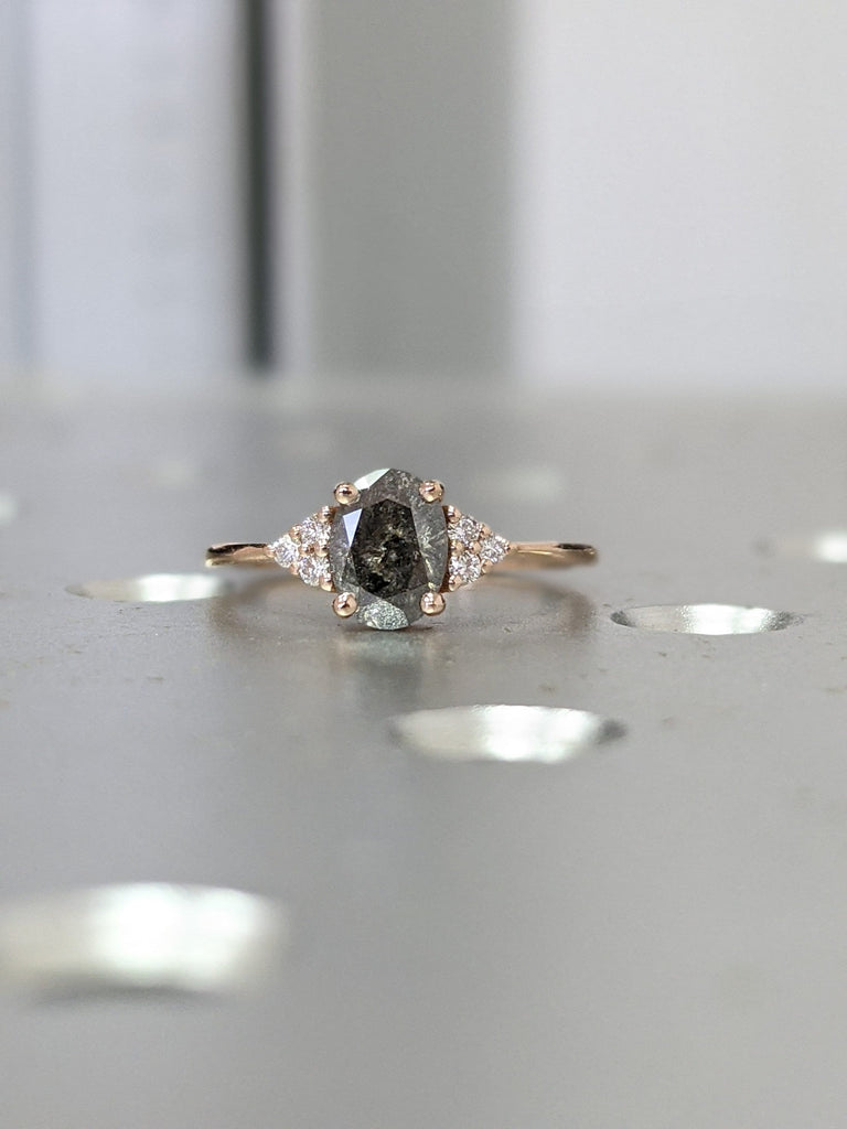 Vintage salt and pepper diamond engagement ring rose gold engagement ring diamond cluster ring wedding Bridal Anniversary promise ring