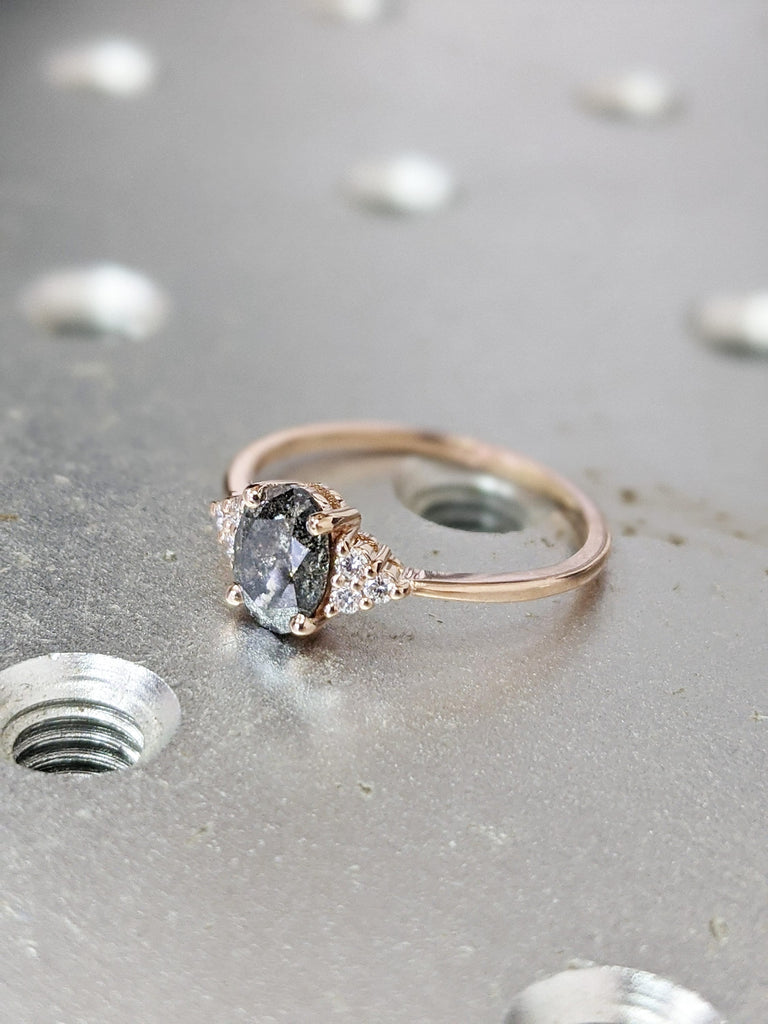 Vintage salt and pepper diamond engagement ring rose gold engagement ring diamond cluster ring wedding Bridal Anniversary promise ring