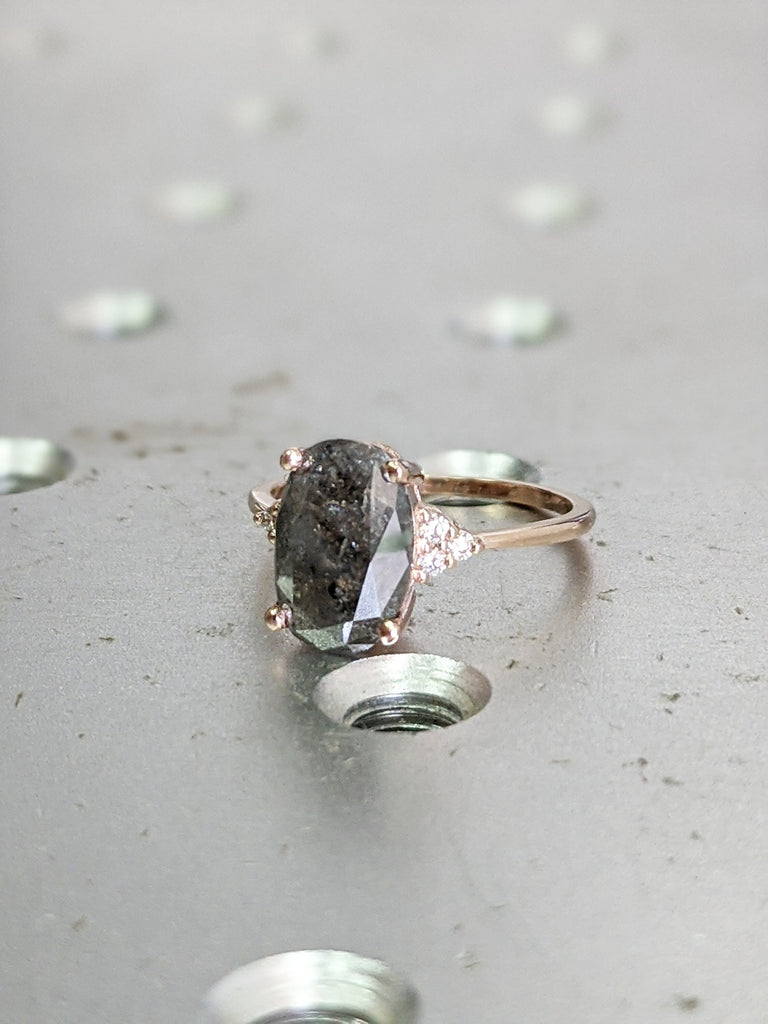 2.23ct Vintage salt and pepper diamond engagement ring rose gold engagement ring diamond cluster oval ring wedding Bridal Anniversary