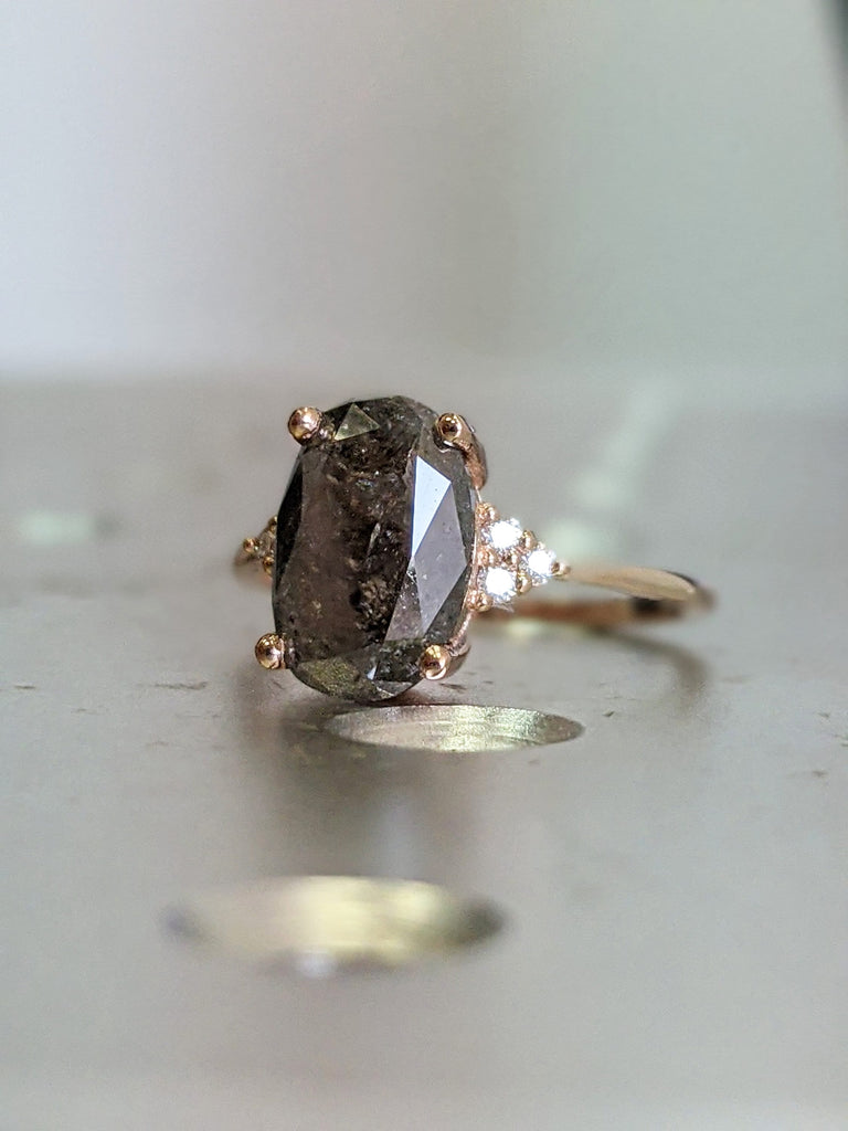 2ct oval Salt And pepper Vintage salt and pepper diamond engagement ring rose gold engagement ring diamond cluster ring wedding Bridal