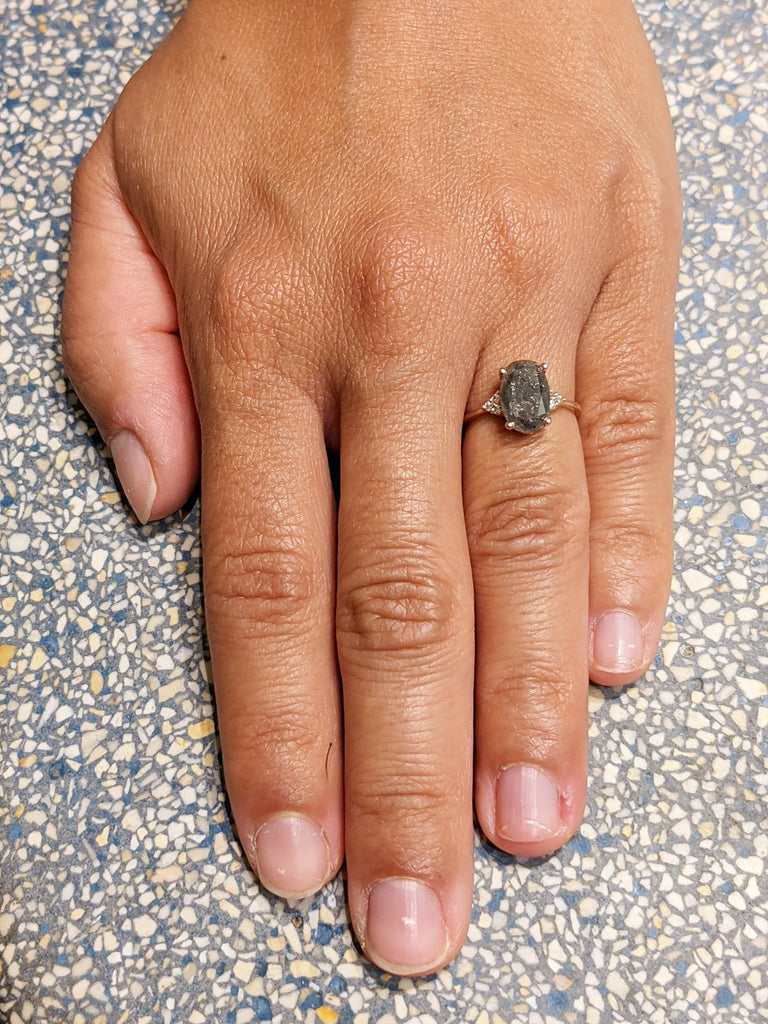 2ct oval Salt And pepper Vintage salt and pepper diamond engagement ring rose gold engagement ring diamond cluster ring wedding Bridal