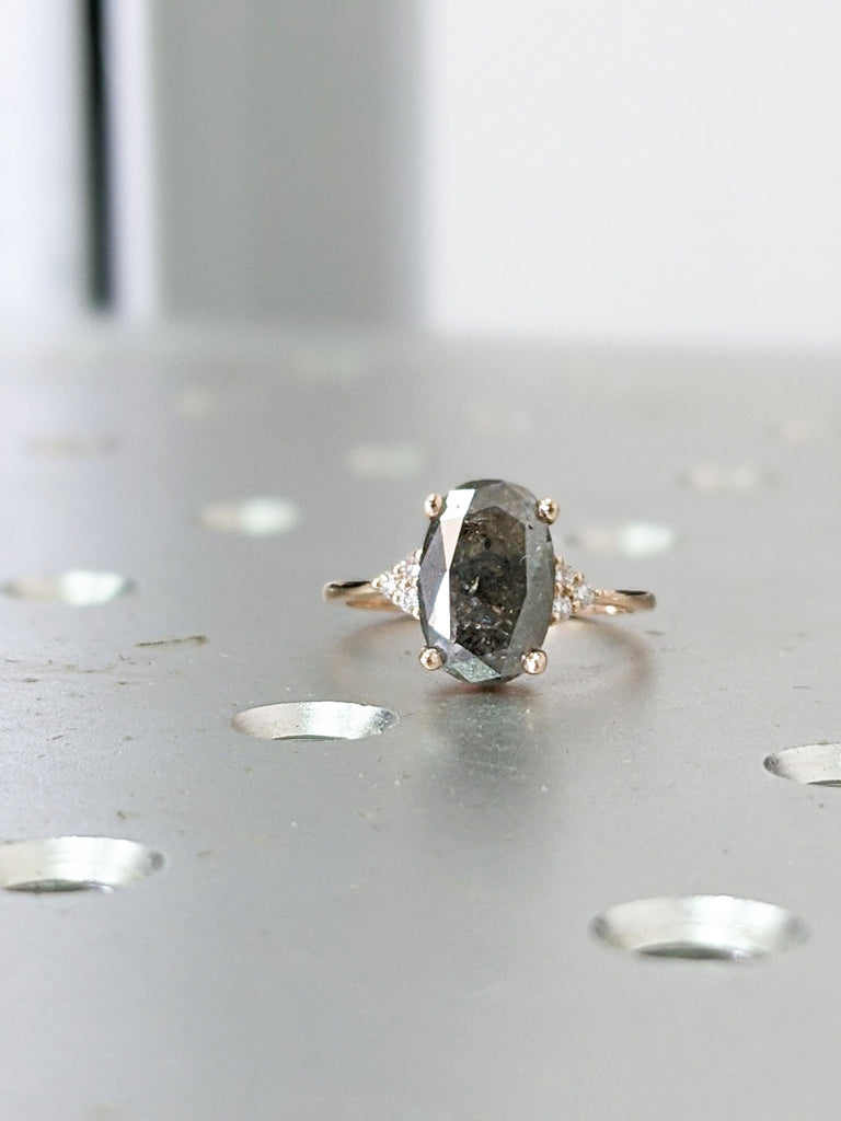 2ct oval Salt And pepper Vintage salt and pepper diamond engagement ring rose gold engagement ring diamond cluster ring wedding Bridal