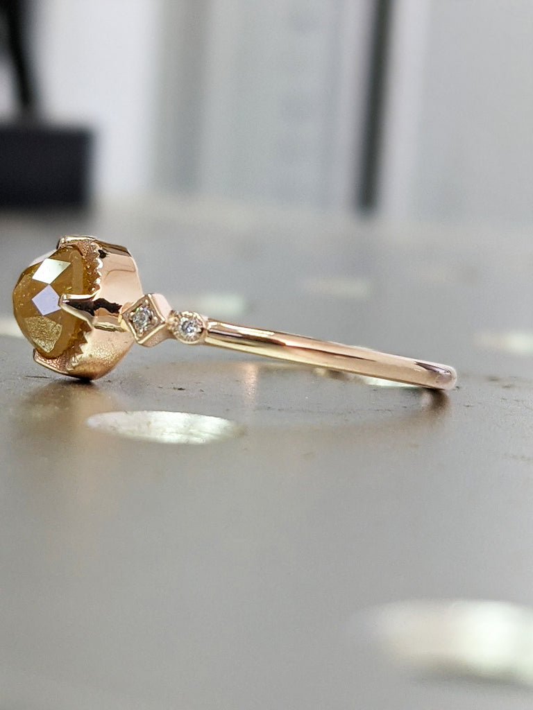 Rose Cut Diamond Ring, Your Choice Natural Color Diamond in Solid 14k Gold, Unique Engagement Ring, Unique Engagement Ring Cut Diamond