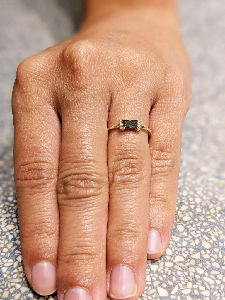Gold Vintage salt and pepper diamond engagement ring rose gold engagement ring diamond cluster ring wedding Bridal Anniversary Baguette Cut