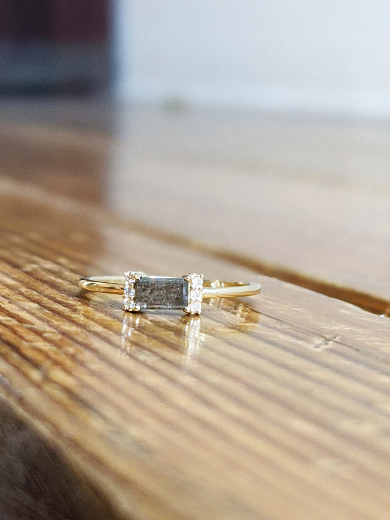 Gold Vintage salt and pepper diamond engagement ring rose gold engagement ring diamond cluster ring wedding Bridal Anniversary Baguette Cut