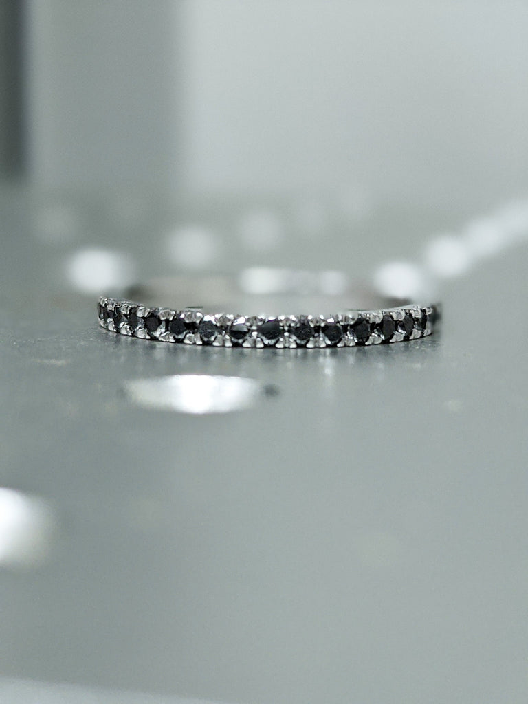 Black Diamond Ring, Half Eternity Stacking Ring, Platinum 14K Rose/White/Black/Yellow Gold Black Eternity Wedding Band, Pave Diamond Ring