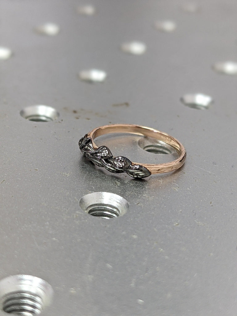 Two Toned Gold Unity Ring, Twig Ring, Nature Inspired Wedding Ring, Black and Rose Ring, Men's Wedding Band, Women's Wedding Ring